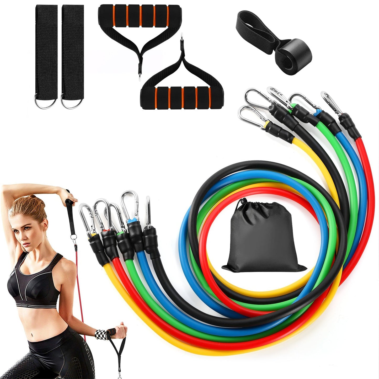 11Pcs Resistance Bands Set Workout Tubes Up to 100lbs