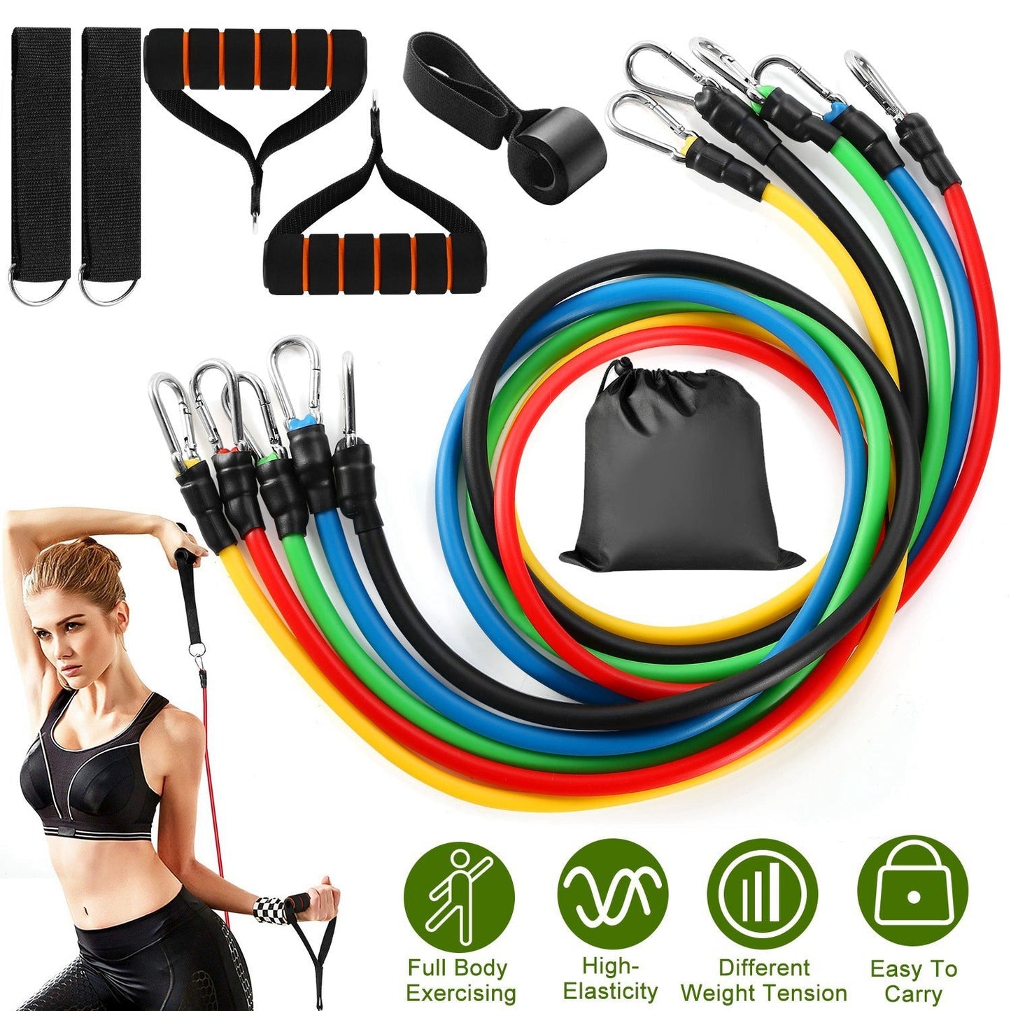 11Pcs Resistance Bands Set Workout Tubes Up to 100lbs
