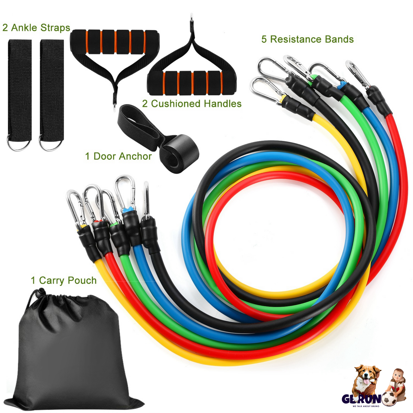 11Pcs Resistance Bands Set Workout Tubes Up to 100lbs