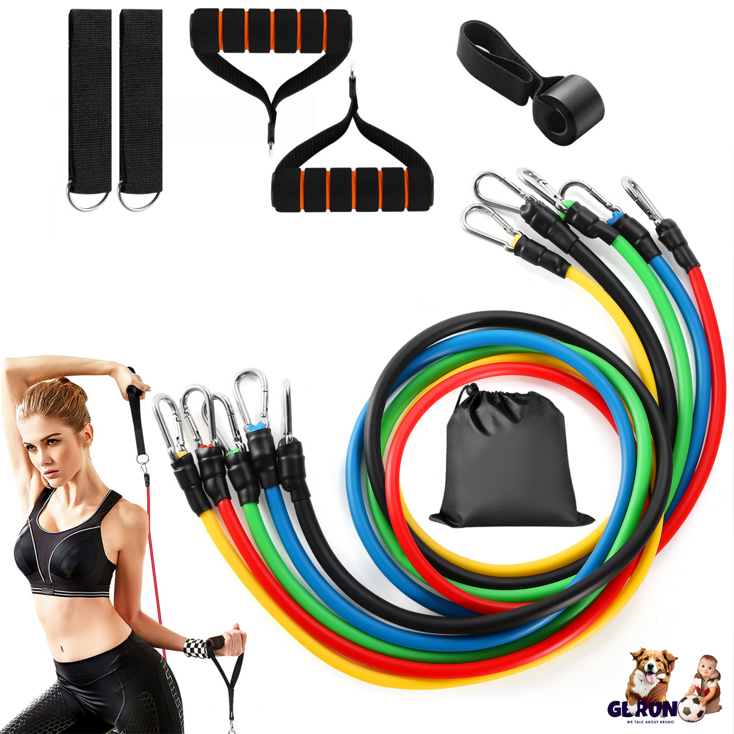 11Pcs Resistance Bands Set Workout Tubes Up to 100lbs
