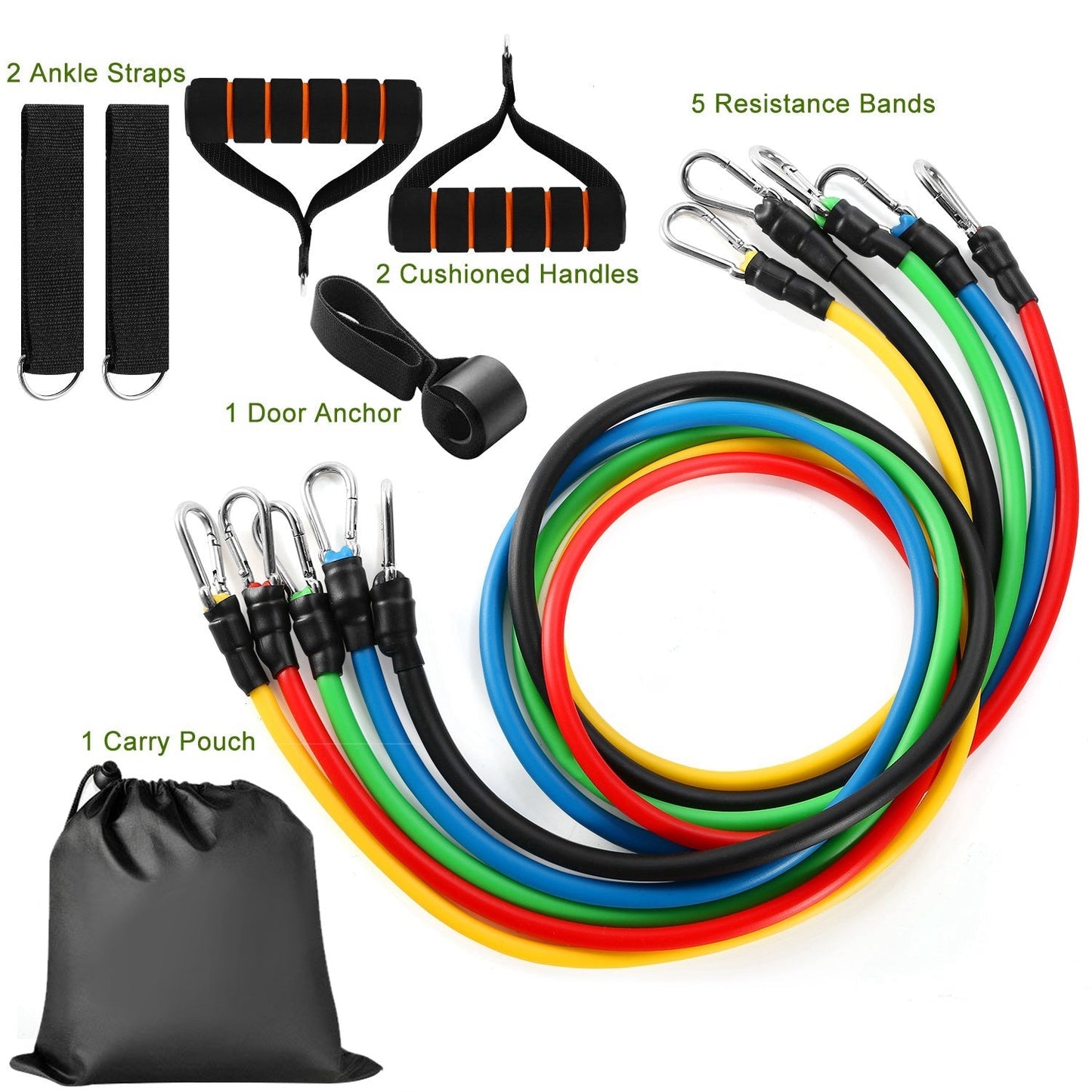 11Pcs Resistance Bands Set Workout Tubes Up to 100lbs