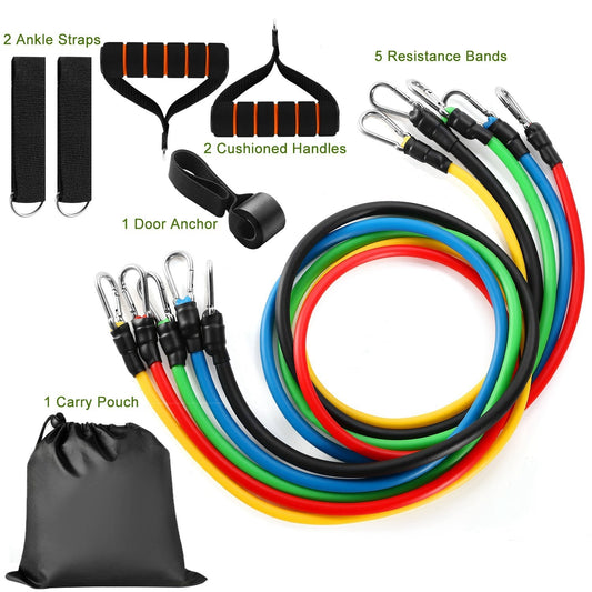 11Pcs Resistance Bands Set Workout Tubes Up to 100lbs